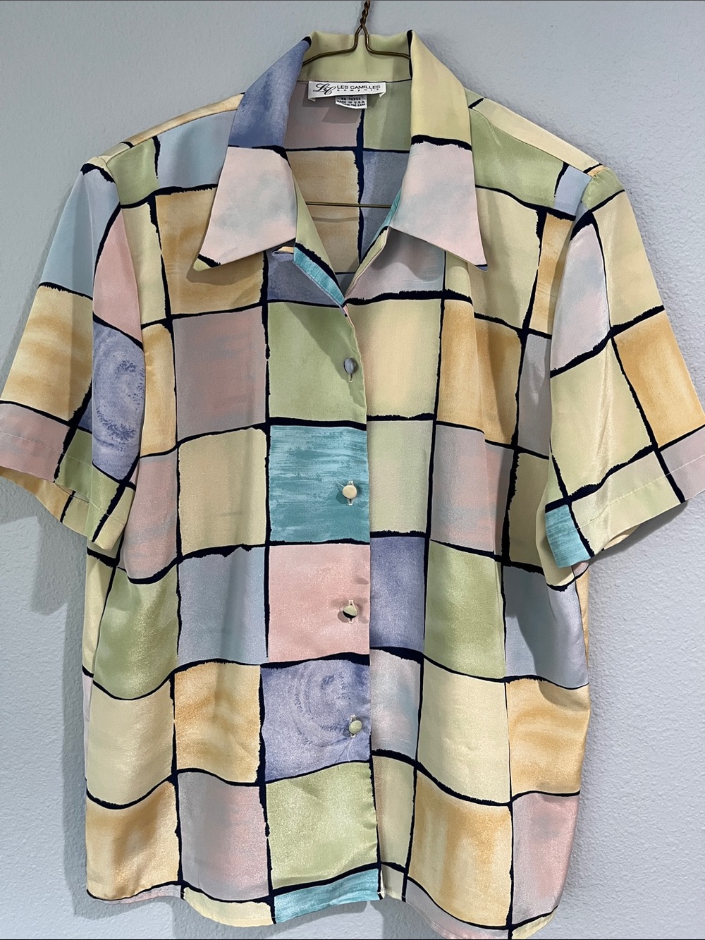 Vintage Pastel Multi-Color Checked Short-Sleeve Shirt